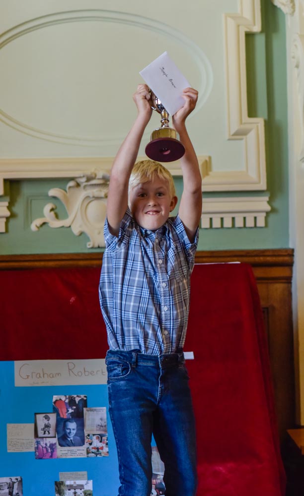 Joseph Brown winner of the Betty Webb Memorial Trophy for Young History