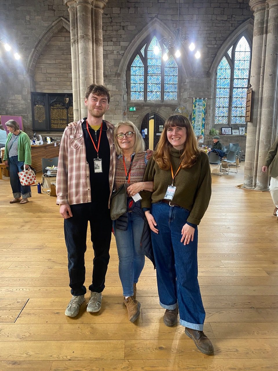 Full on: Marsha, and young historians Ethan Watkins and Francesca Davies at the end of a long day!